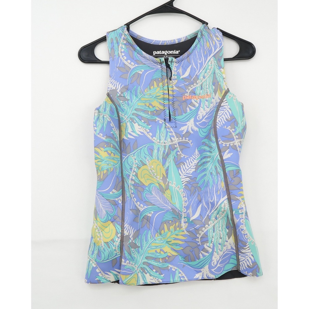 Patagonia One-Piece Swim Top in Lavender, Teal & Yellow Leaf Print